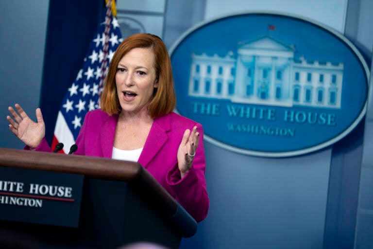 White House press secretary Jen Psaki speaks during a press briefing at the White House, Friday, Oct. 22, 2021, in Washington