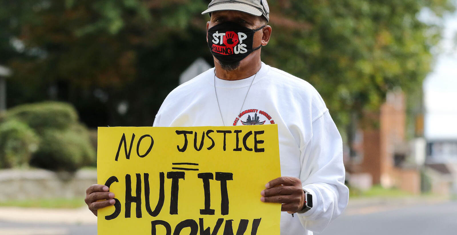 Jamal Johnson, from Philadelphia.
The Justice for Fanta Bility silent march in Sharon Hill, PA on 10/17/21. Fanta Bility was an eight year old girl who was shot and killed outside of a football game at Academy Park High School on August 27, 2021. The march had been organized and  led by the UDTJ and Delco Resists as a way to honor Fanta’s life as well as call for police accountability. 
[DANIELLA HEMINGHAUS]