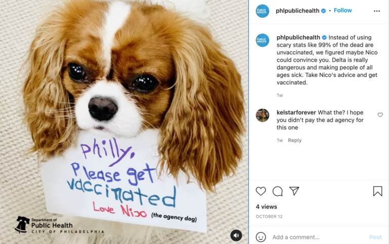 An Instagram post from Philly's Public Health Department