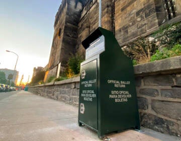 One of Philadelphia's mail ballot drop boxes in 2020. (Danya Henninger / Billy Penn)