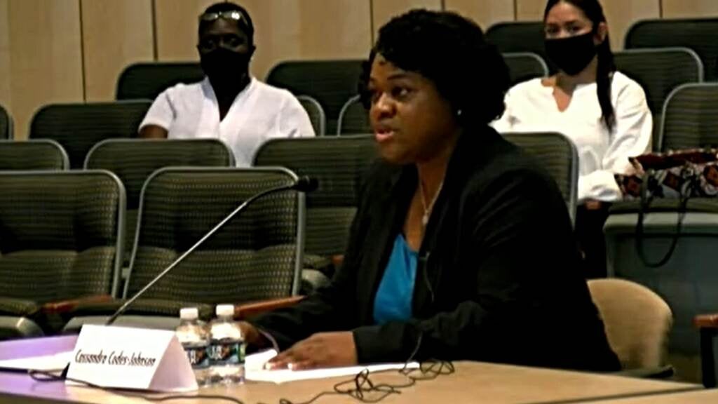 Division of Public Health Associate Deputy Director Cassandra Codes-Johnson testifies on water quality issues at a field hearing of the U.S. Senate Environment and Public Works Committee