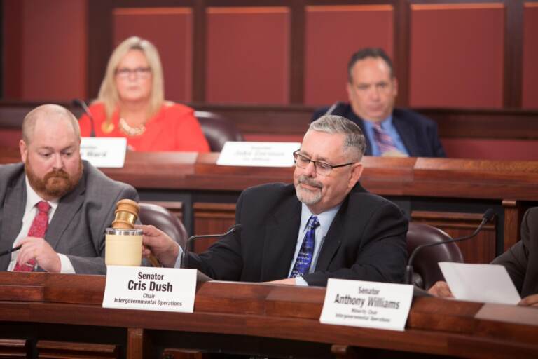 Pa. Sen. Cris Dush appears at a committee hearing