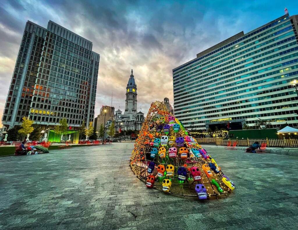 Dia de los Muertos decorations are pictured in LOVE Park