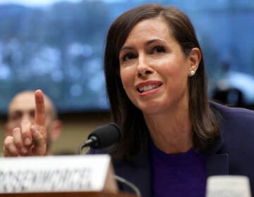 Jessica Rosenworce gestures during a hearing