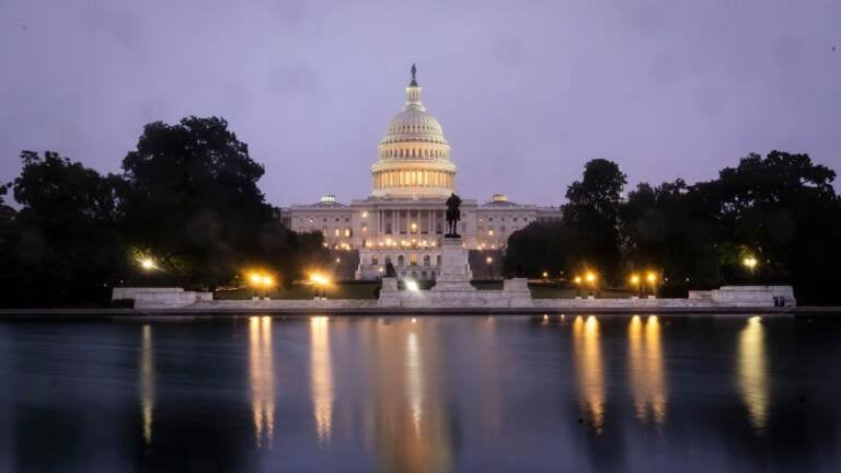 WASHINGTON, DC - OCTOBER 06: A view of the U.S. Capitol at dawn on Wednesday morning October 6, 2021 in Washington, DC