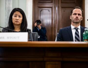 Jennifer Stout (L), Vice President of Global Public Policy at Snap Inc., and Michael Beckerman (R), Vice President and Head of Public Policy at TikTok, testify before a Senate Subcommittee on Consumer Protection, Product Safety, and Data Security hearing on Protecting Kids Online: Snapchat, TikTok, and YouTube on October 26, 2021 in Washington, DC