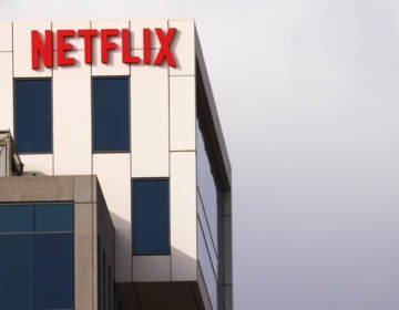 The Netflix logo is displayed at Netflix's Los Angeles headquarters