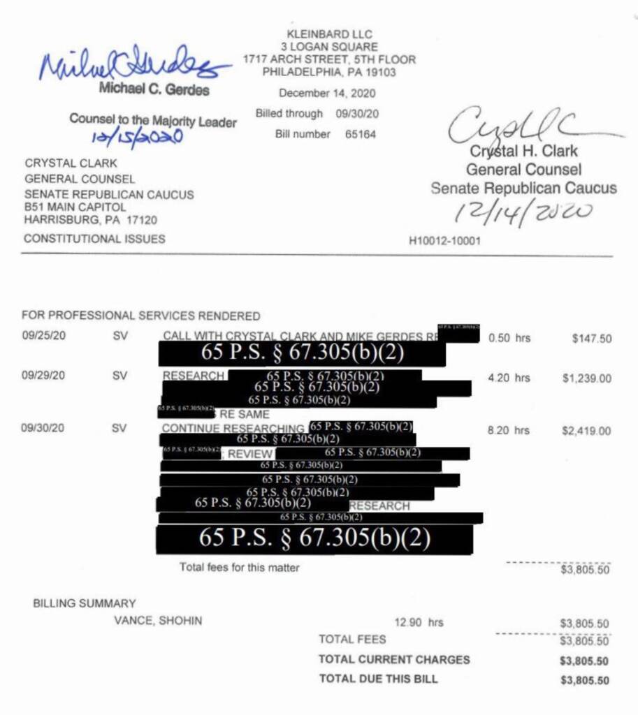 A screenshot of a legal invoice