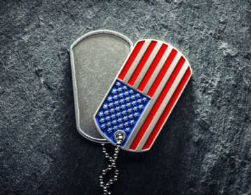 US military soldier's dog tags with an American Flag design