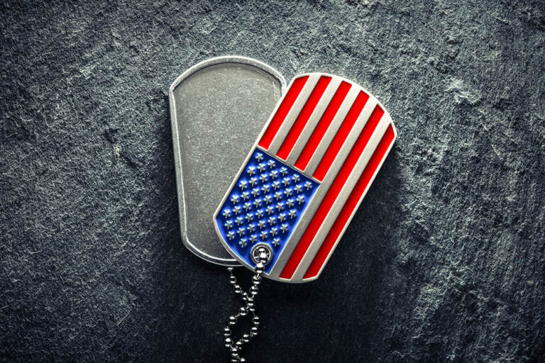US military soldier's dog tags with an American Flag design