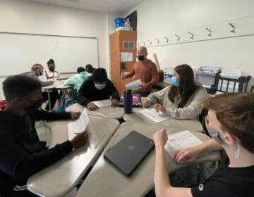 In this November 2021 photo, students and staff at Odessa High School near Middletown are wearing mandated masks. (Cris Barrish/WHYY)