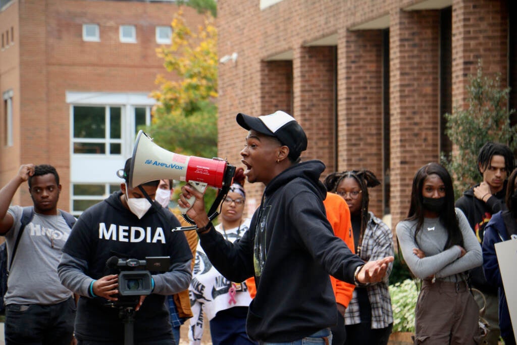 Black students rally at Rowan University, where they say the administration has turned a deaf ear to their complaints of racist incidents