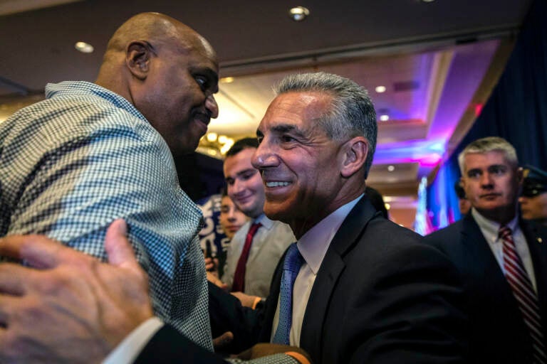 Republican gubernatorial candidate Jack Ciattarelli greets a supporter