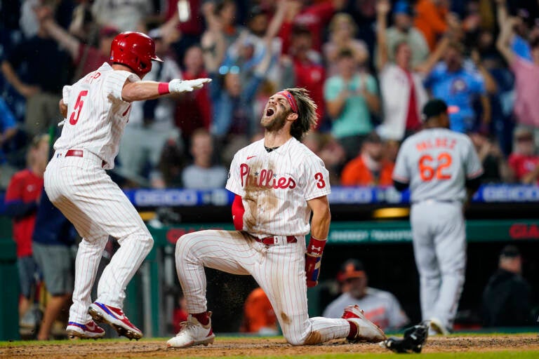 Philadelphia Phillies' Bryce Harper hits two of the team's five