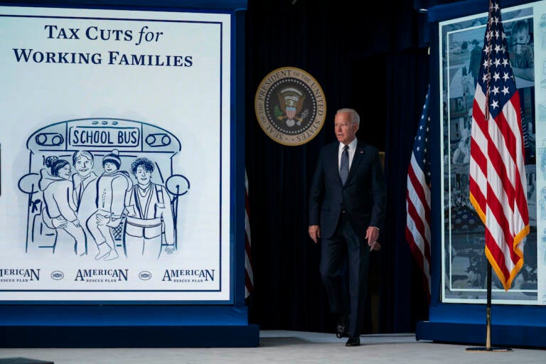 President Joe Biden arrives on stage