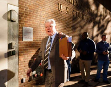 Johnny 'Doc' Dougherty walks to the federal courthouse in Philadelphia, Wednesday, Oct. 27, 2021. (AP Photo/Matt Rourke)