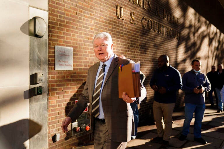 Johnny 'Doc' Dougherty walks to the federal courthouse in Philadelphia, Wednesday, Oct. 27, 2021. (AP Photo/Matt Rourke)