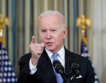 President Joe Biden responds to a question about the U.S. border as he speaks in the State Dinning Room of the White House, Saturday, Nov. 6, 2021, in Washington