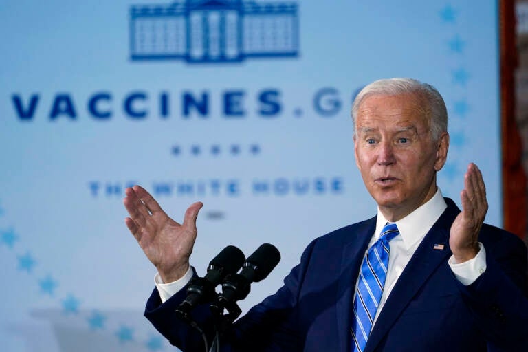 President Joe Biden speaks about COVID-19 vaccinations after touring a Clayco Corporation construction site for a Microsoft data center in Elk Grove Village, Ill., Thursday, Oct. 7, 2021