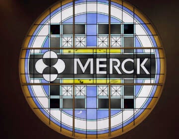 File photo: the Merck logo on a stained glass panel at a Merck company building in Kenilworth, N.J. Dec.18, 2014