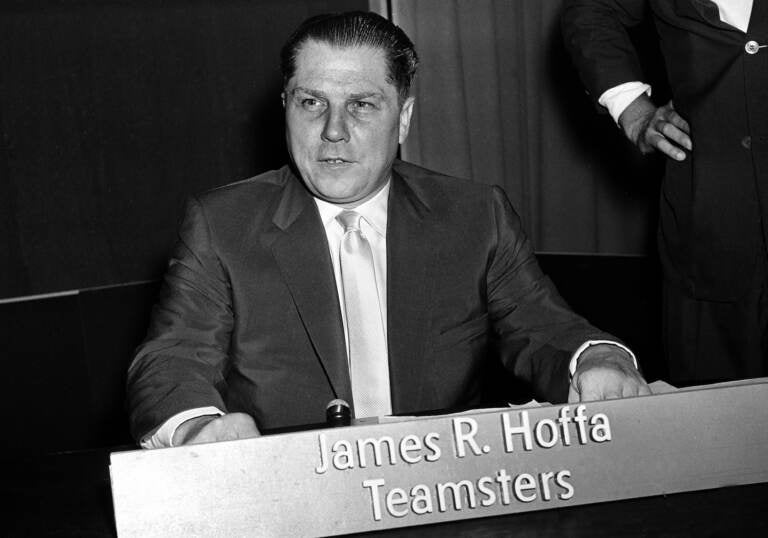 FILE - This photo shows Teamsters Union president Jimmy Hoffa in Washington on July 26, 1959. The decades-long odyssey to find the body of former Teamsters boss Jimmy Hoffa apparently has turned to a former New Jersey landfill below an elevated highway. The FBI obtained a search warrant to 