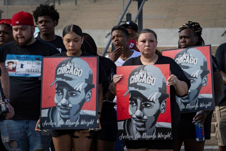 The family of Daunte Wright attend a rally and march organized by families who were victims of police brutality in  in St. Paul, Minn.,Monday, May 24, 2021.  The trial for the police officer accused of killing Daunte Wright starts Monday. (AP Photo/Christian Monterrosa)