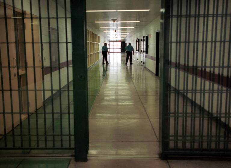 FILE PHOTO: Officers at the Cumberland County Prison walk the halls, Thursday, April 3, 2003, in Carlisle, Pa. (Carolyn Kaster / AP Photo)