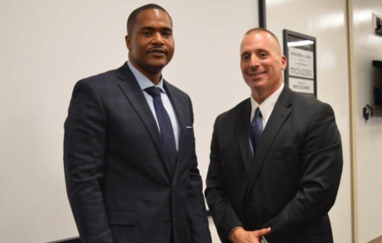 Norristown's new chief of police Derrick Wood (left) and Lt. Frank Lombardo of the South Brunswick Township, New Jersey, Police Department