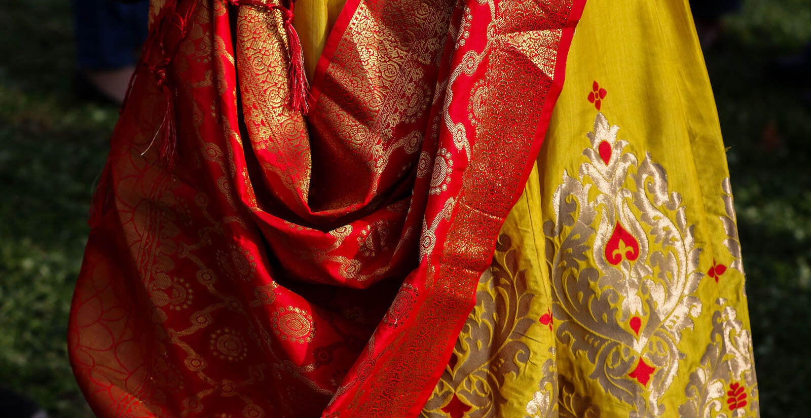 A closeup of a sari