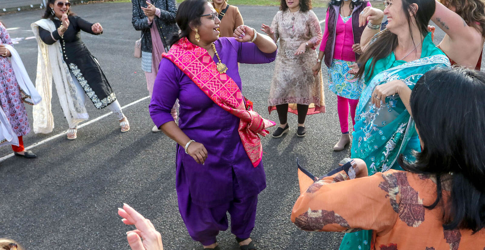 Geetha Gaj dances at a Diwali festival