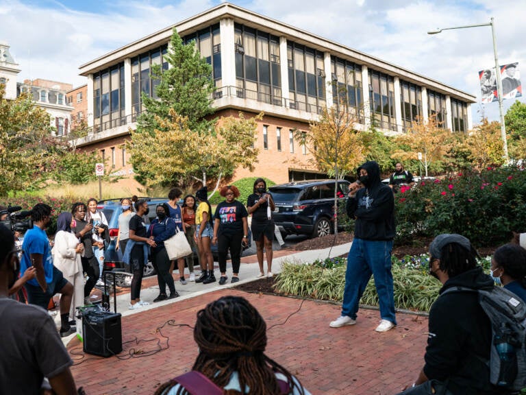 WASHINGTON, DC - OCTOBER 25: Howard University students gathered at campus to protest the mistreatment of students at the hands of university administration in Washington, D.C., Monday, October 25, 2021. According to a press release by the students, the university refuses to talk with students and is actively threatening retaliation. (Photo by Salwan Georges/The Washington Post via Getty Images)