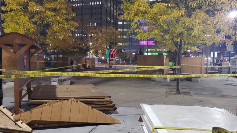 Crime tape is seen at the scene of a fatal shooting in LOVE Park.
