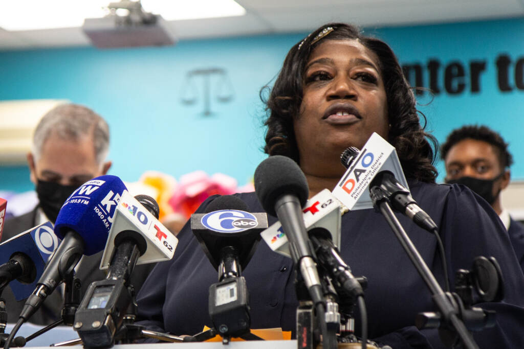 Aliya Catanch-Bradley speaks from a podium during a press conference