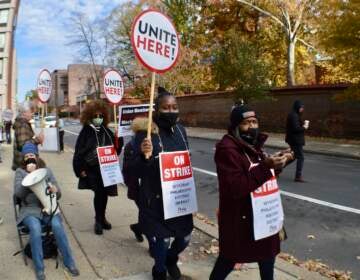 Hospitality workers at Wyndham Historic District hotel in Philadelphia on strike on Nov. 21, 2021. (Photo Courtesy UNITE HERE Local 274)