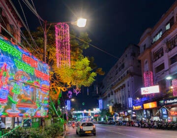 Park street area of Kolkata, India is decorated with Diwali lights on 12 Nov. 2020