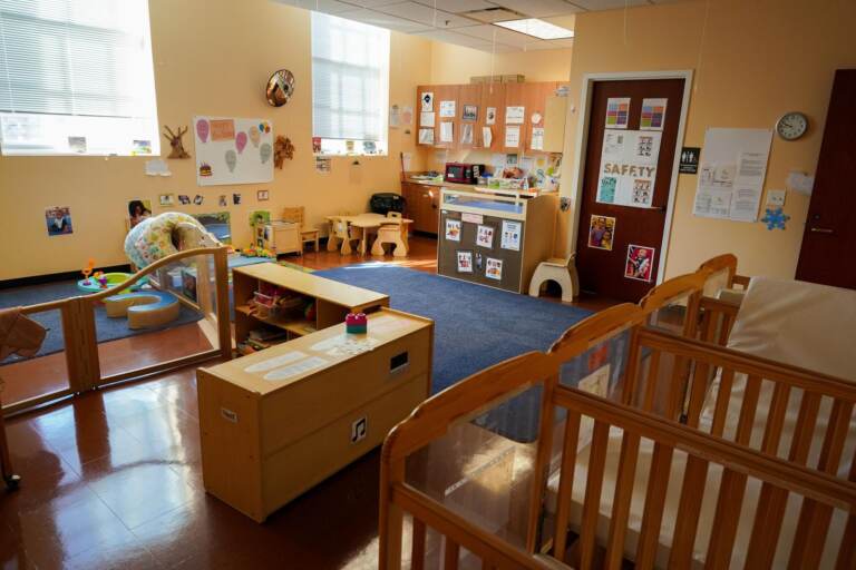 An empty infant room at a child care center