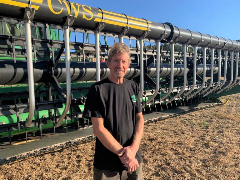 Terry Shields, 62, grows corn, soybeans, and wheat on 1,200 acres in Jefferson County, northeast of Pittsburgh. He represents the fourth generation in his family to farm. (An-Li Herring, WESA)
