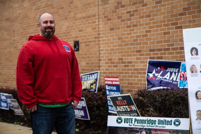 David O’Donnell stands outside a polling place