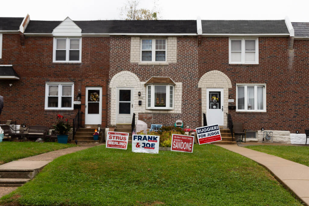 Lawn signs are pictured in upport of Republican candidate