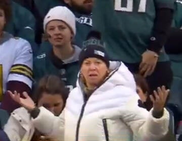 A passionate Eagles fan lets the ref know what she thinks about a particular call