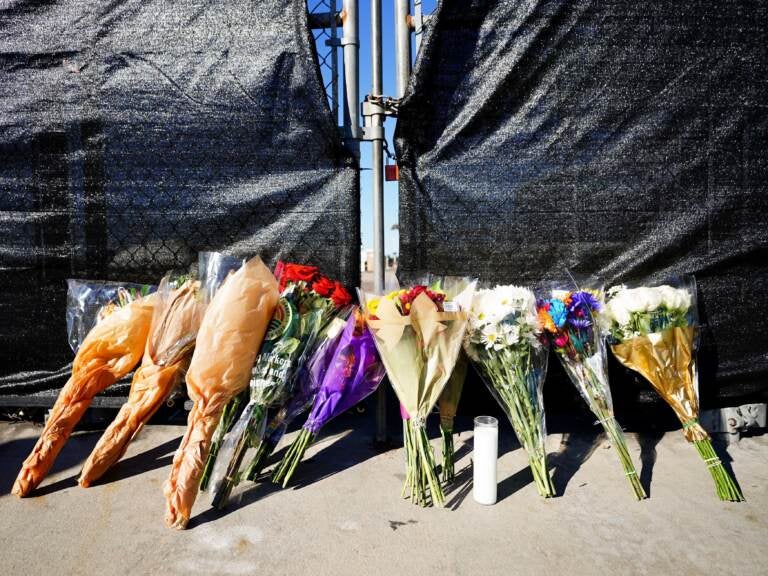 Flowers s are seen outside of the canceled Astroworld festival at NRG Park on November 6, 2021 in Houston, Texas. According to authorities, eight people died and 17 people were transported to local hospitals after what they describe as a crowd surge at the Astroworld festival, a music festival started by Houston-native rapper and musician Travis Scott in 2018. (Photo by Alex Bierens de Haan/Getty Images)