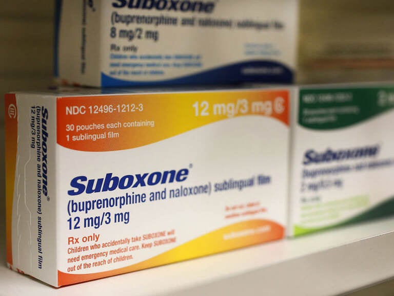 A box of Indivior's Suboxone medication sits on a pharmacy shelf in Provo, Utah, U.S., on Wednesday, Aug. 31, 2016. A Nov. 2015 forecast from health data firm IMS Health expects global sales of brand and generic prescription drugs, and nonprescription medicines, to total $1.4 trillion in 2020. Photographer: George Frey/Bloomberg via Getty Images