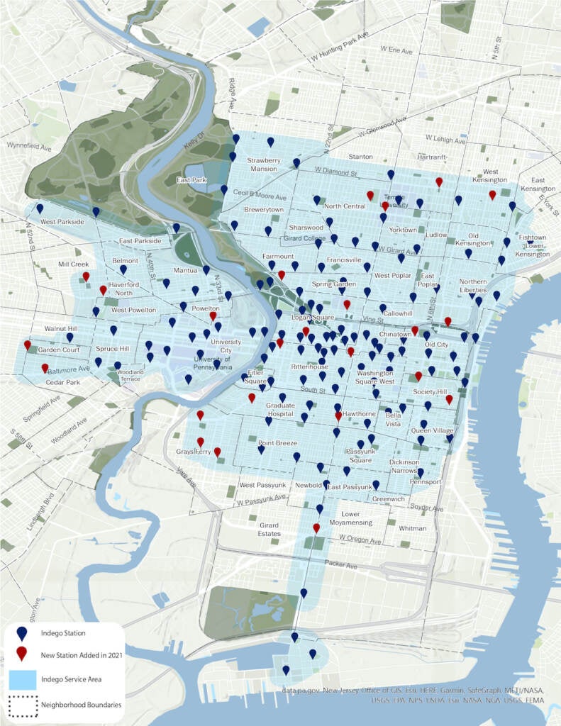 A graphic illustrates newly added Indego bike stations in 2021.