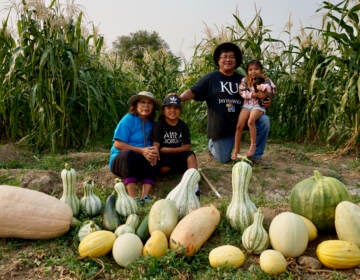 Native tribes have responded to the pandemic with creative ways to stay connected. Veronica Concho and Raymond Concho Jr. grew traditional Pueblo foods and Navajo crops with their grandchildren Kaleb and Kateri Allison-Burbank in Waterflow, N.M.
(Joshuaa Allison-Burbank/NPR)
