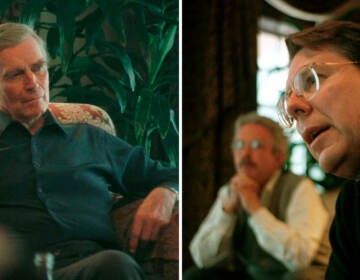 Charlton Heston (left), meets Wayne LaPierre (far right) and Jim Baker (center)