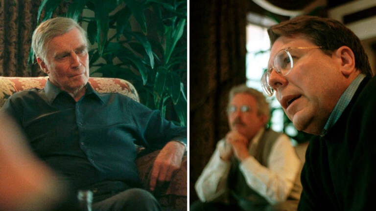 Charlton Heston (left), meets Wayne LaPierre (far right) and Jim Baker (center)