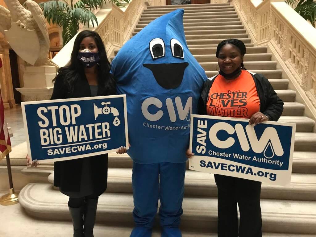 Kearni Warren (L) and Carol Kazeem (R), both ratepayers from Chester, are both gravely concerned about the potential sale of the Chester Water Authority, so they went to Harrisburg on Oct. 26 to speak lawmakers