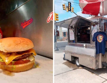 A Roxburgers signature burger and the food cart