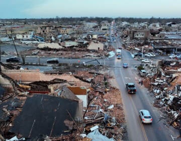 Aftermath of tornado in Mayfield, Kentucky. (Brandon Clement/WXChasing YouTube)