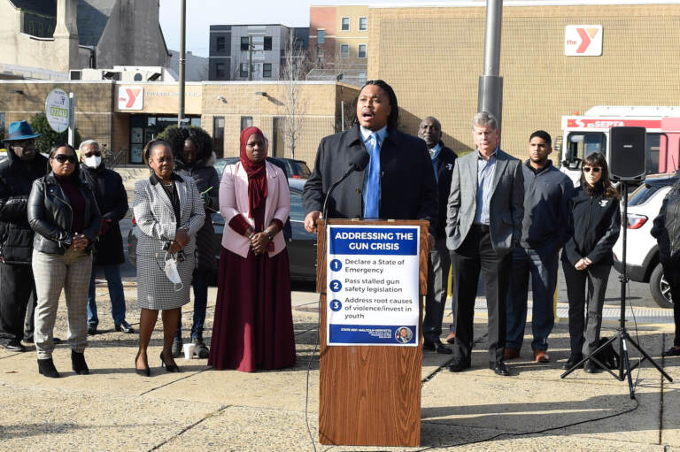 PHILADELPHIA, Dec. 2 – State Rep. Malcolm Kenyatta, D-Phila., and others held a news conference today, outside of the Leon Sullivan Trust Building on North Broad Street, calling for the declaration of a state of emergency on gun violence in Philadelphia. (Photo courtesy Rep. Malcolm Kenyatta)